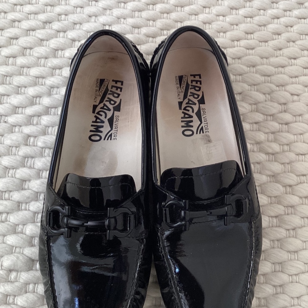Salvatore Ferragamo Womens Patent Leather Black 6.5 Driver Moccasin Gancini Shoe - Picture 5 of 10